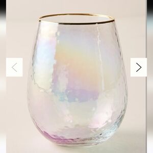 NWT Anthropologie Zaza Lustered Iridescent Stemless Wine Glasses, Set Of 2